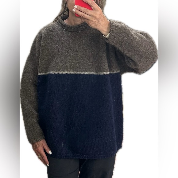 Caravan Ecuadorian 100% Wool Taupe & Blue Mock Neck Sweater Pullover. One Size - Picture 13 of 13